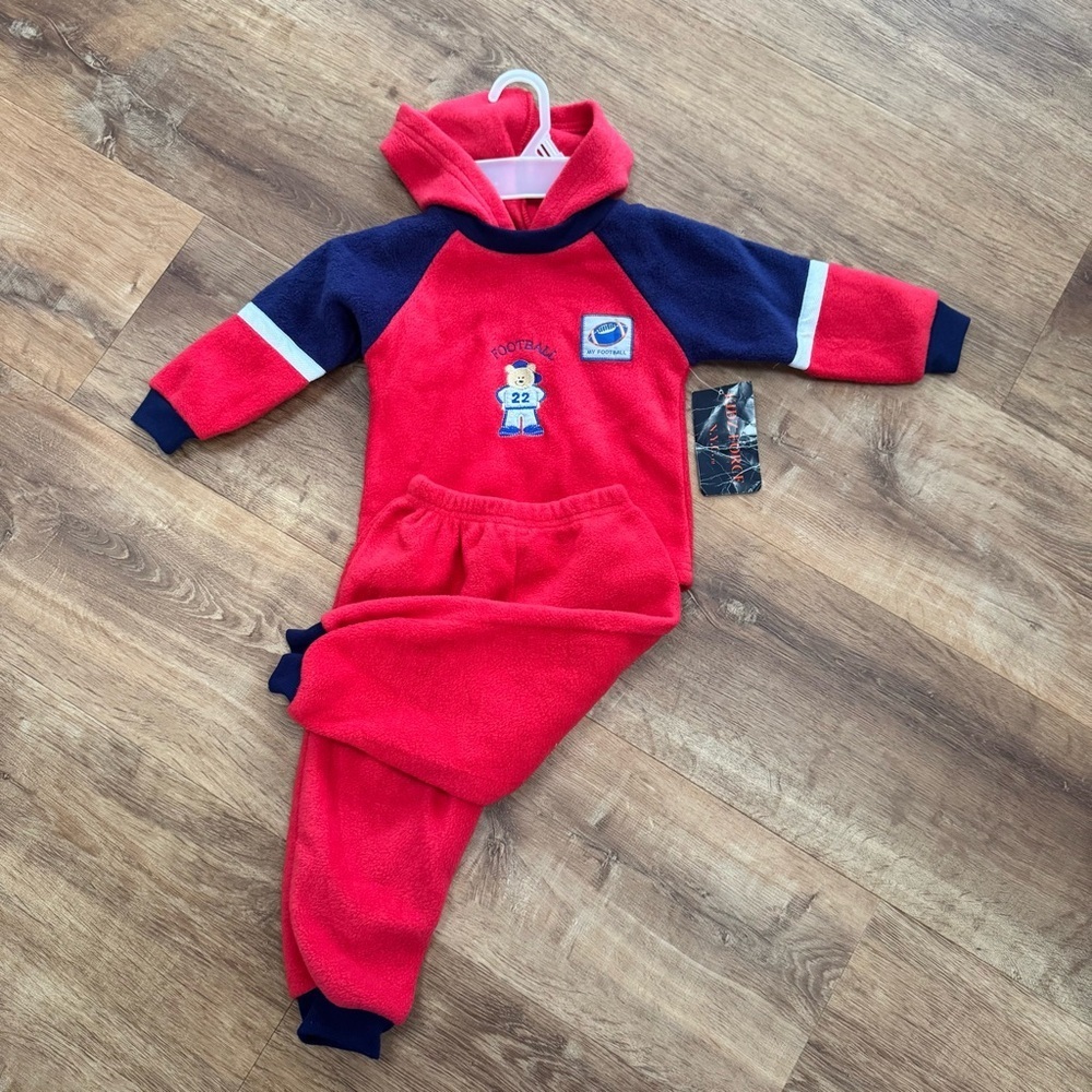 Kidz Force NYC 24 Months "My Football" Red Blue Fleece Pajama Set Loungewear